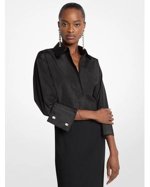 Michael Kors Michael Kors Frayed Trim Silk Taffeta Shirt - Black