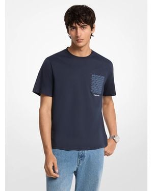 Michael Kors Mk Signature Logo Pocket Cotton T-Shirt - Blue