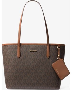 Michael Kors Outlet Mk Jet Set Large Signature Logo Tote Bag - Brown