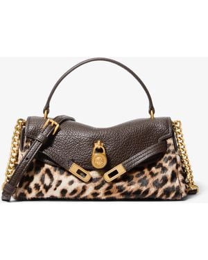 MICHAEL Michael Kors Mk Hamilton Moderne Extra-Small Leather And Leopard Print Calf Hair Slouchy Crossbody Bag - Brown