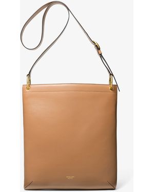 Michael Kors Mk Tate Large Leather Messenger Bag - Natural