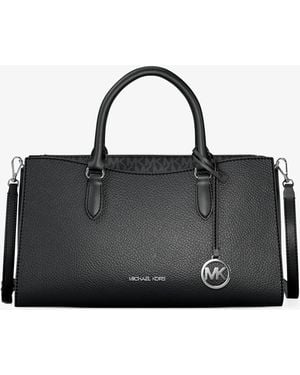 Michael Kors Arden Medium Pebbled Leather And Signature Logo Top-Zip Satchel - Black