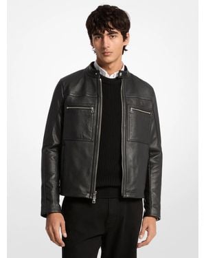 Michael Kors Michael Kors Leather Double-Zip Racer Jacket - Black