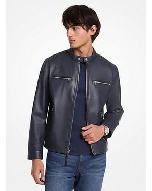 Michael Kors Leather Moto Jacket - Blue