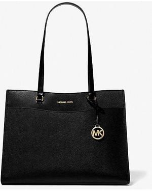 Michael Kors Outlet Mk Jet Set Travel Large Saffiano Leather Pocket Tote Bag - Black