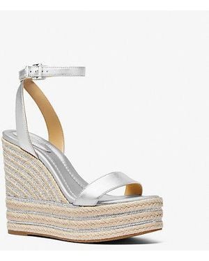 MICHAEL Michael Kors Mk Leighton Metallic Leather Wedge Sandal - White