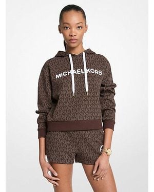 Michael Kors Signature Logo Cotton Blend Cropped Hoodie - Brown