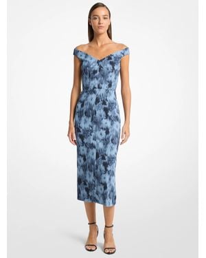 Michael Kors Michael Kors Floral Chiné Stretch Cady Sheath Dress - Blue