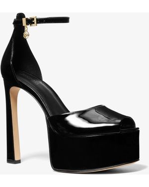 Michael Kors Martina Patent Leather Peep-toe Platform Pump - Black