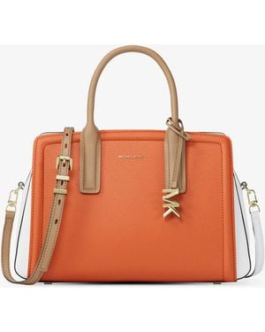 Michael Kors Laila Medium Color-Block Pebbled Leather Satchel - Orange