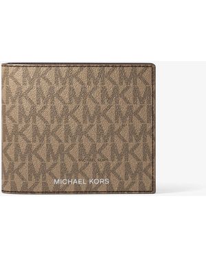 Michael Kors Harrison Logo Billfold Wallet With Passcase - Natural