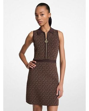 Michael Kors Logo Jacquard Zip-Up Dress - Brown