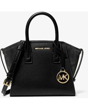 Michael Kors Outlet Mk Avril Extra-Small Leather And Suede Satchel - Black