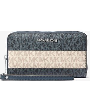 Michael Kors Jet Set Travel Large Striped Signature Logo Smartphone Wallet - Gray