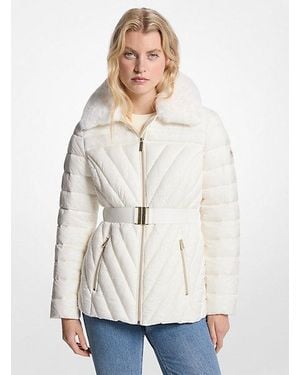 Michael Kors Faux Fur Trim Packable Nylon Puffer Jacket - White