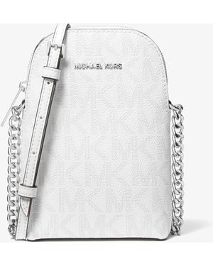 Michael Kors Outlet Mk Jet Set Small Signature Logo Crossbody Bag - White