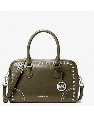 Michael Kors Thompson Medium Distressed Studded Satchel - Metallic