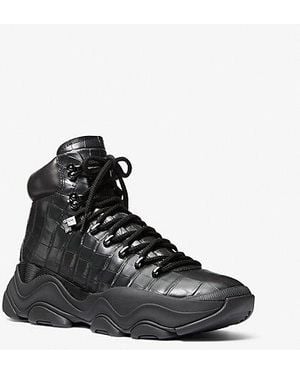 Michael Kors Atlas Crocodile Embossed Leather Boot - Black