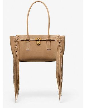 MICHAEL Michael Kors Hamilton Moderne Small Fringed Suede Satchel - White