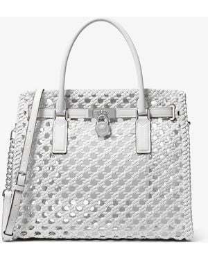 Michael Kors Hamilton Moderne Large Hand-Woven Satchel - Grey