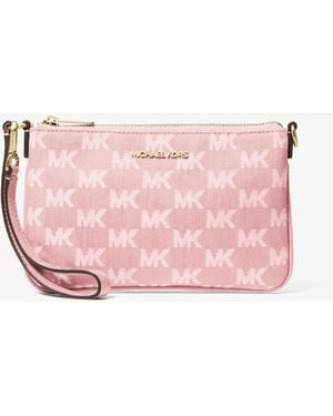 Michael Kors Jet Set Travel Small Logo Jacquard Denim Wristlet - Pink