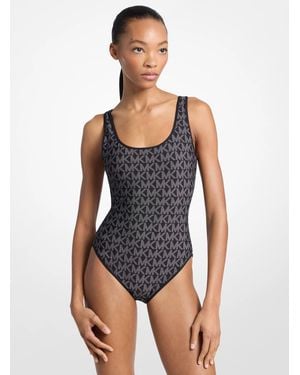 MICHAEL Michael Kors Mk Reversible Logo Scoopneck Swimsuit - Blue