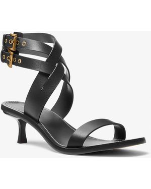 Michael Kors Mk Irene Leather Kitten Heel Sandal - White