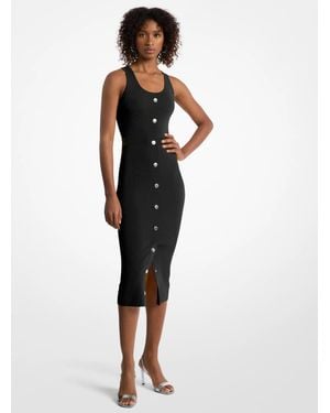 Michael Kors Outlet Mk Stretch Viscose Blend Midi Tank Dress - Black