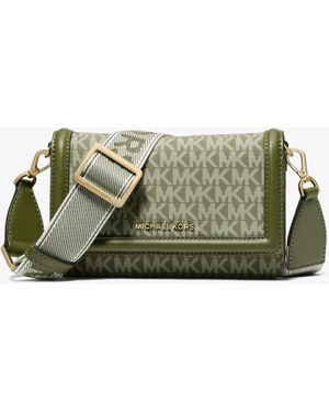 Michael Kors Mk Jet Set Small Logo Print Woven Smartphone Crossbody Bag - Green