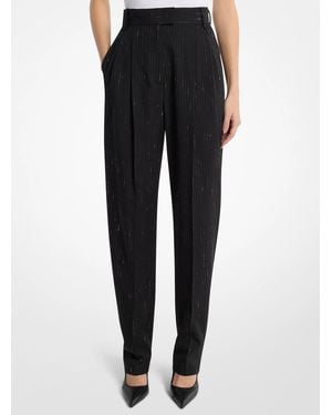 Michael Kors Dru Pleated Pinstriped Sequin Stretch Wool Pants - Black