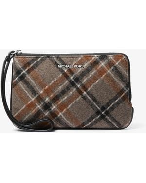 Michael Kors Jet Set Travel Plaid Print Wool Wristlet - Gray