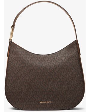 Michael Kors Mk Kensington Large Signature Logo Hobo Shoulder Bag - Brown