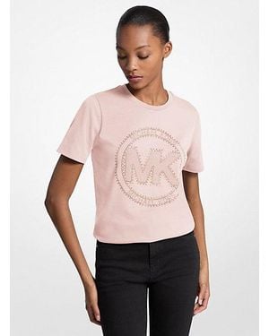 Michael Kors Studded Logo Charm Organic Cotton Jersey T-Shirt - Pink
