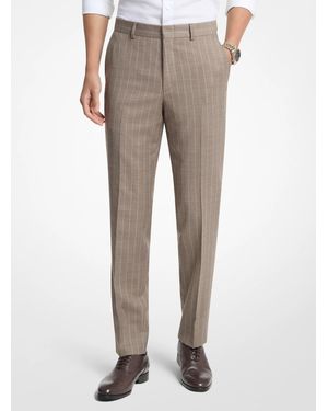 Michael Kors Mk Slim-Fit Stretch Wool Blend Flannel Stripe Trousers - Natural