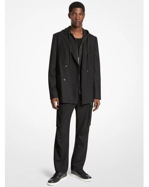 Michael Kors Mk Stretch Wool Flannel Double-Breasted Blazer - Black