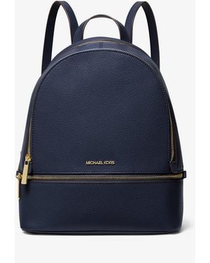 Michael Kors Outlet Mkmochila Rhea Mediana De Piel Granulada - Azul