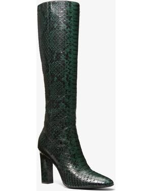 Michael Kors Mk Carly Python Embossed Leather Boot - Green