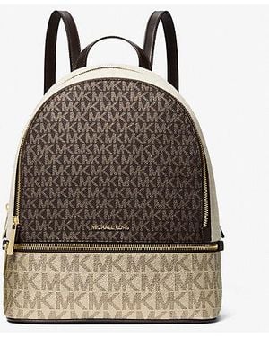 Michael Kors Rhea Medium Metallic Signature Logo Backpack - Brown