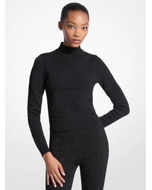 MICHAEL Michael Kors Mk Logo Jacquard Mock Neck Top - Blue