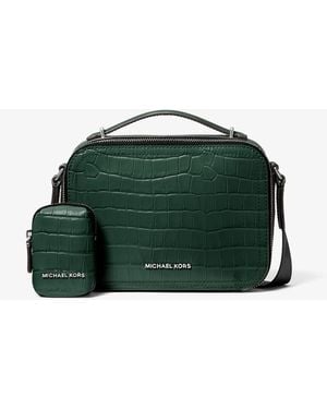 Michael Kors Hudson Crocodile Embossed Leather Crossbody Bag - Green