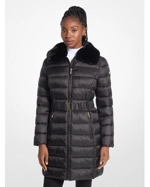 MICHAEL Michael Kors Packable Quilted Puffer Coat with Faux Fur - Black