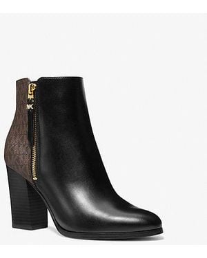 Michael Kors Outlet Mk Britt Signature Logo Trim Ankle Boot - Black