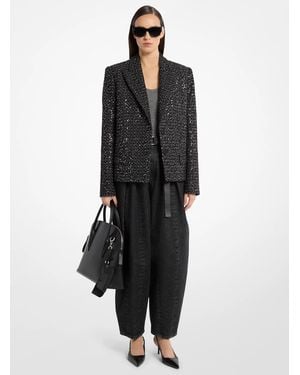 Michael Kors Sequined Denim Tweed Cropped Blazer - Black