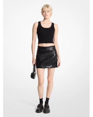 MICHAEL Michael Kors Crocodile Embossed Mini Skirt - Black