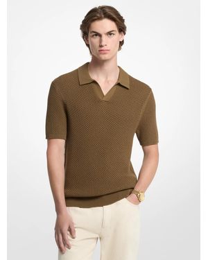 Michael Kors Michael Kors Textured Cotton Johnny Collar Polo Shirt - Brown