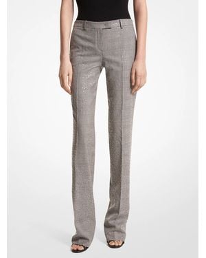 Michael Kors Mk Carolyn Embroidered Glen Plaid Stretch Wool Trousers - Grey