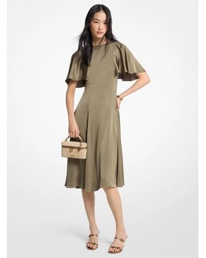 MICHAEL Michael Kors Mk Cape Sleeve Satin Midi Dress - Natural