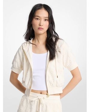 Michael Kors Logo Jacquard Terry Short-Sleeve Jacket - White