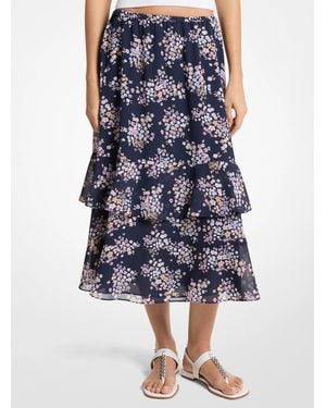 Michael Kors Floral Print Georgette Midi Skirt - Blue