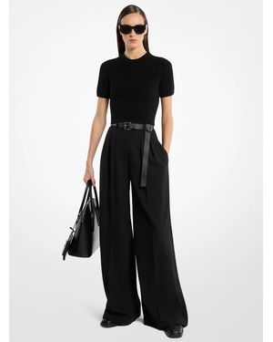 Michael Kors Shannon High-Rise Stretch Wool Crepe Wide-Leg Pants - Black